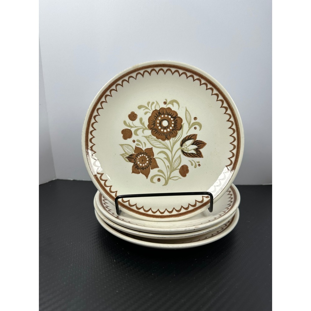 Vintage Brown Floral Dessert Plates Set of 4 USA Made